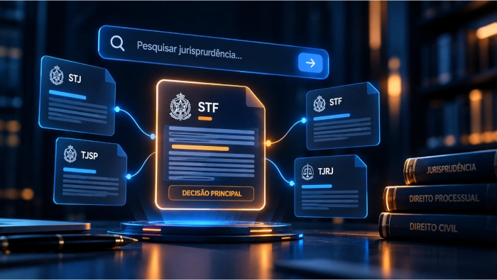 Ilustração de uma pesquisa jurisprudencial conectada a decisões relevantes